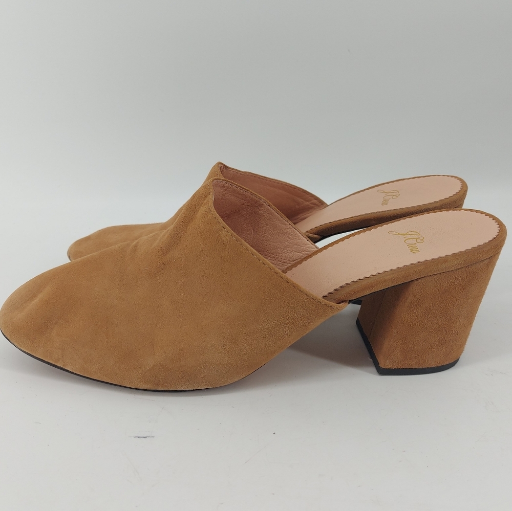 J. Crew Mules Tan Leather Suede Block Heel J8226 Size 8 - Picture 5 of 8